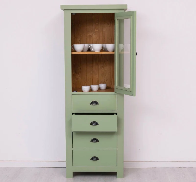 Hochschrank aus Massivholz mit Glastür - Küchenschrank
