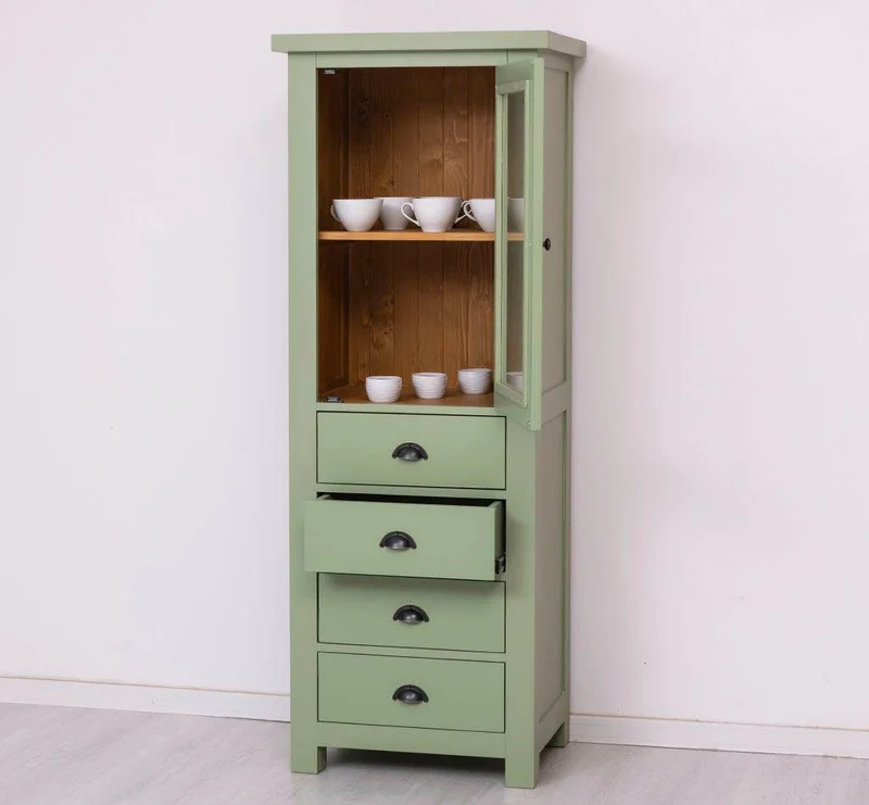 Hochschrank aus Massivholz mit Glastür - Küchenschrank