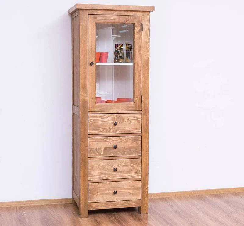 Hochschrank aus Massivholz mit Glastür - Küchenschrank