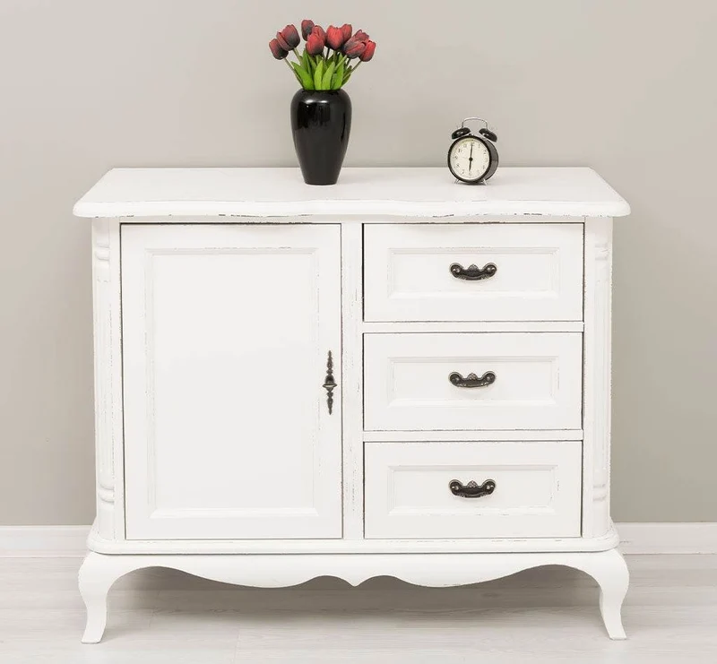 Sideboard aus Massivholz mit Tür und 3 Schubladen | Kommode mit geschwungenen Füßen | Barock