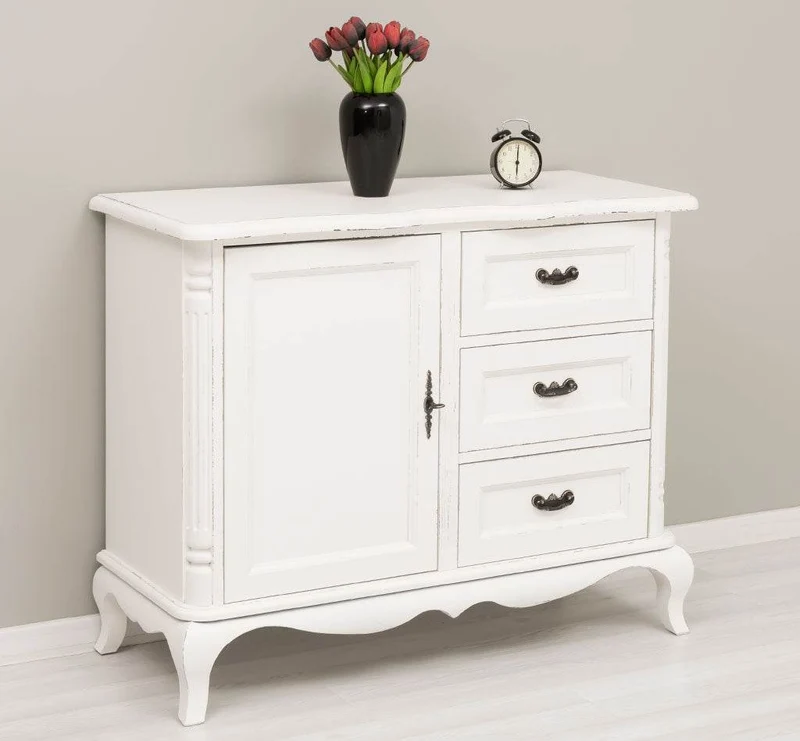 Sideboard aus Massivholz mit Tür und 3 Schubladen | Kommode mit geschwungenen Füßen | Barock