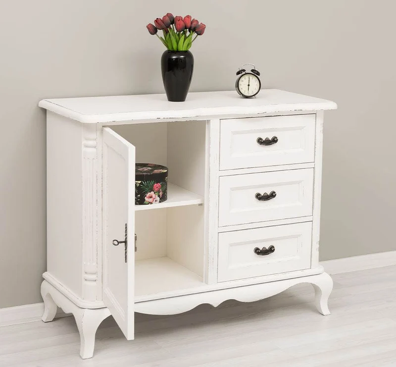 Sideboard aus Massivholz mit Tür und 3 Schubladen | Kommode mit geschwungenen Füßen | Barock