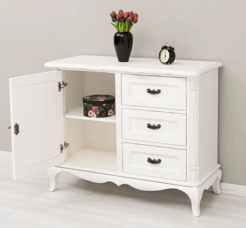 Sideboard aus Massivholz mit Tür und 3 Schubladen | Kommode mit geschwungenen Füßen | Barock