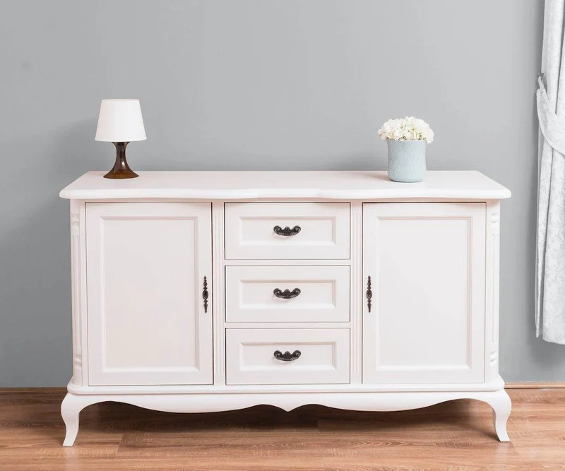 Sideboard aus Massivholz mit 2 Türen und 3 Schubladen | Barock Kommode mit geschwungenen Beinen