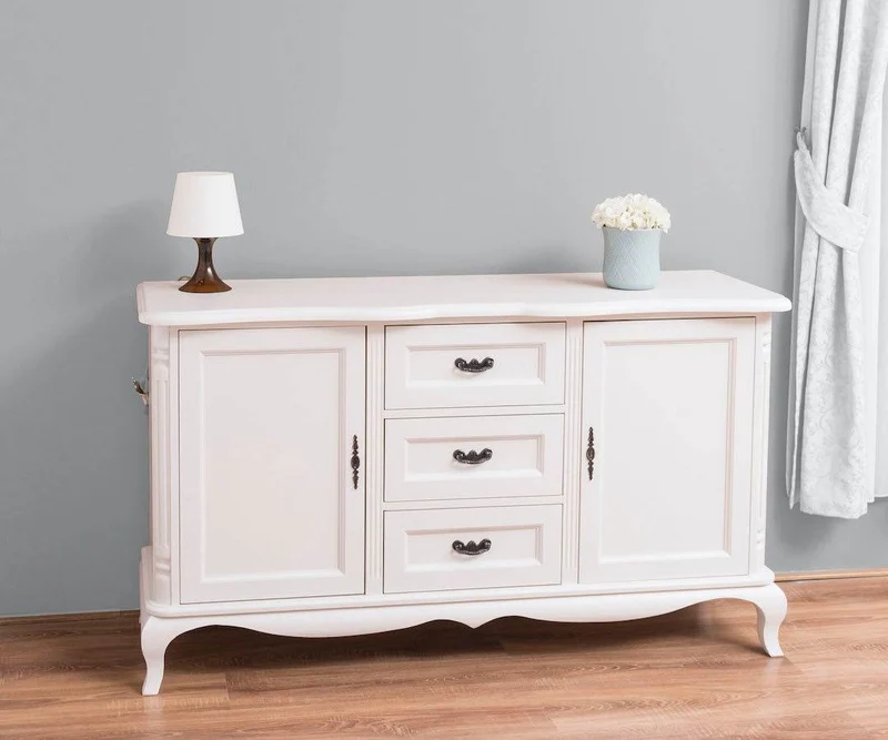 Sideboard aus Massivholz mit 2 Türen und 3 Schubladen | Barock Kommode mit geschwungenen Beinen