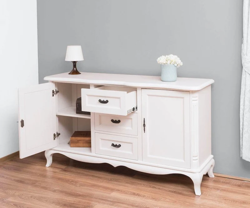 Sideboard aus Massivholz mit 2 Türen und 3 Schubladen | Barock Kommode mit geschwungenen Beinen