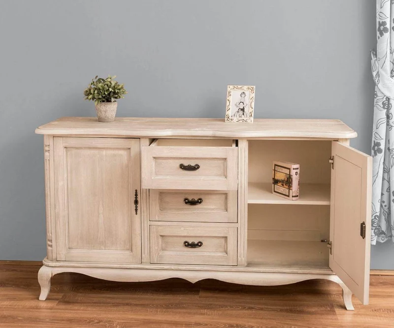 Sideboard aus Massivholz mit 2 Türen und 3 Schubladen | Barock Kommode mit geschwungenen Beinen