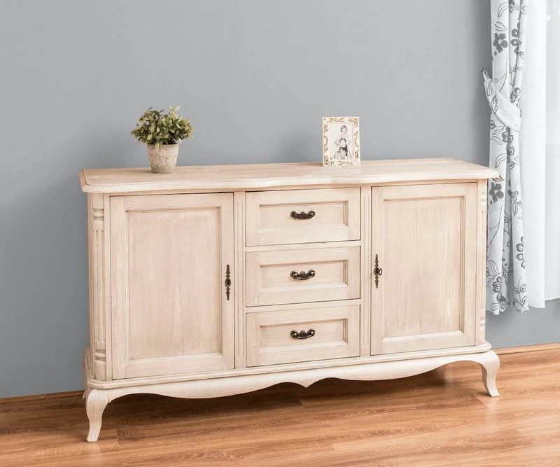 Sideboard aus Massivholz mit 2 Türen und 3 Schubladen | Barock Kommode mit geschwungenen Beinen