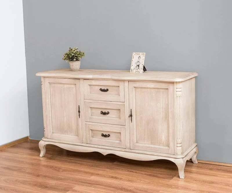 Sideboard aus Massivholz mit 2 Türen und 3 Schubladen | Barock Kommode mit geschwungenen Beinen