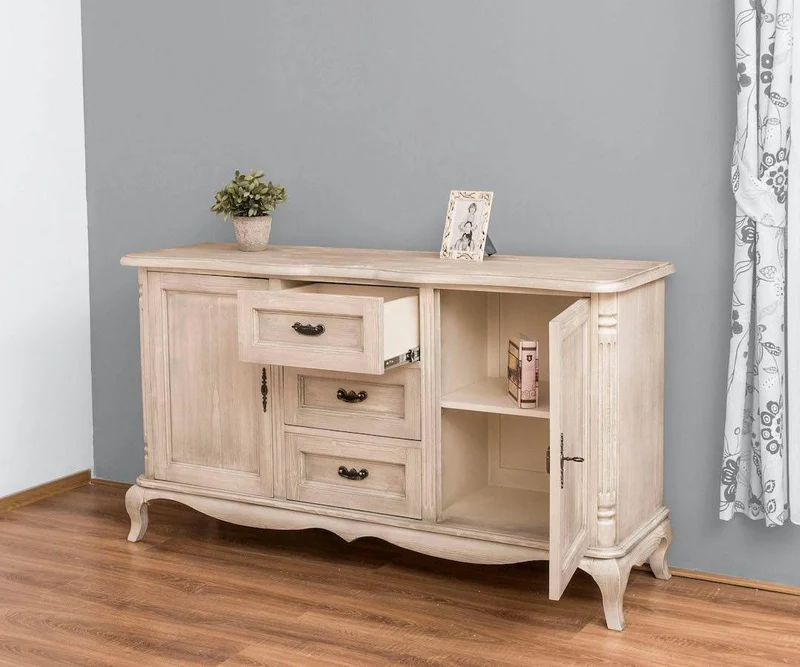 Sideboard aus Massivholz mit 2 Türen und 3 Schubladen | Barock Kommode mit geschwungenen Beinen