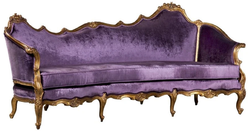 Casa Padrino Luxus Barock Samt Sofa Lila / Gold - Edles Handgefertigtes Wohnzimmer Sofa im Barockstil - Barock Wohnzimmer Möbel - Edel & Prunkvoll