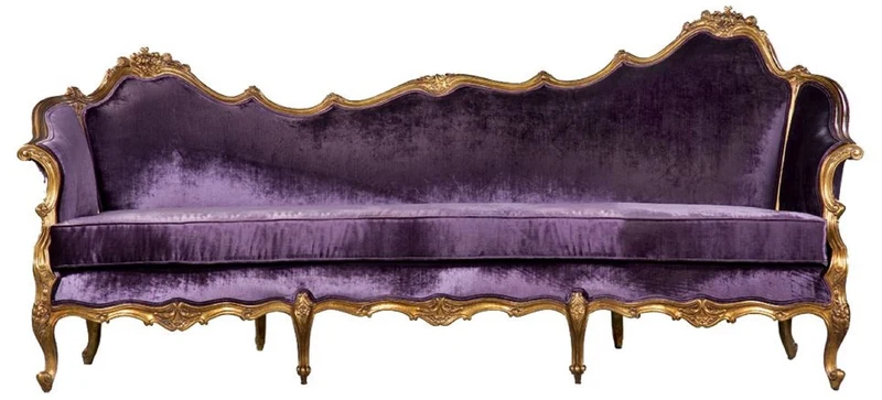 Casa Padrino Luxus Barock Samt Sofa Lila / Gold - Edles Handgefertigtes Wohnzimmer Sofa im Barockstil - Barock Wohnzimmer Möbel - Edel & Prunkvoll