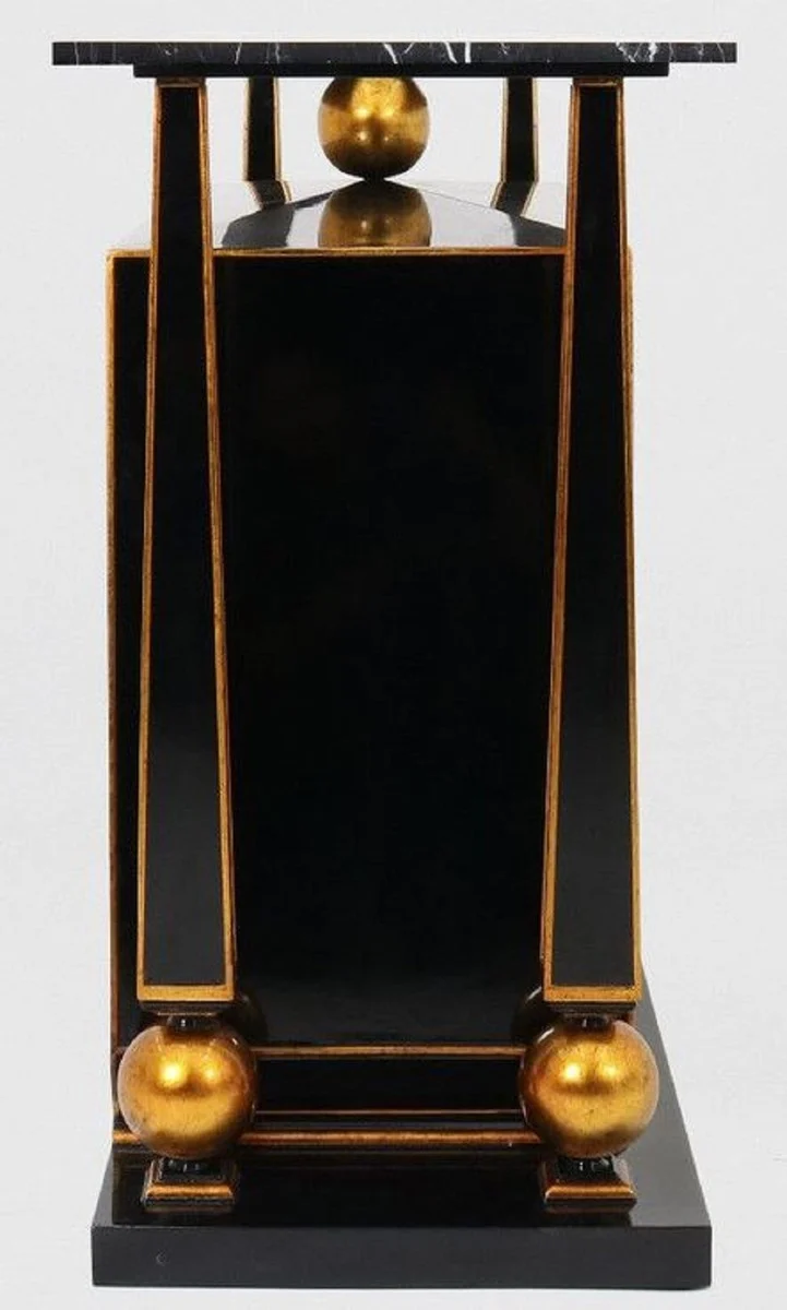 Casa Padrino Luxus Art Deco Sideboard Schwarz / Antik Gold - Prunkvoller handgefertigter Massivholz Schrank mit Marmorplatte - Art Deco Möbel