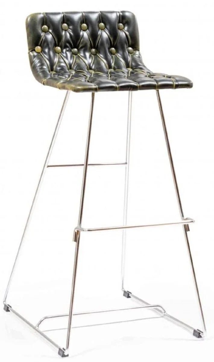 Casa Padrino Luxus Barstuhl Set Schwarz / Gold / Silber 37 x 33 x H. 90 cm - Moderne Barstühle mit Kunstleder - Garten Gastronomie Bar Möbel