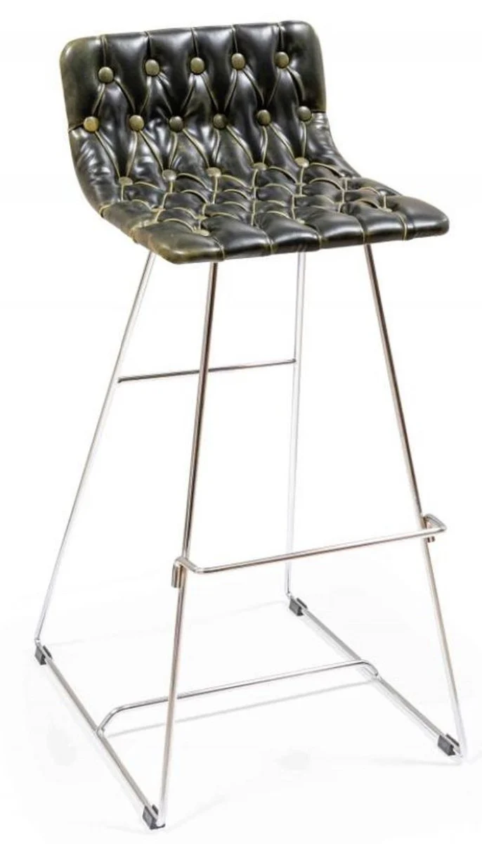 Casa Padrino Luxus Barstuhl Set Schwarz / Gold / Silber 37 x 33 x H. 90 cm - Moderne Barstühle mit Kunstleder - Garten Gastronomie Bar Möbel
