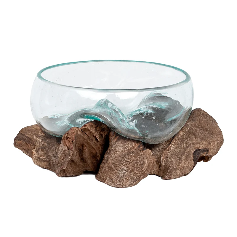 Deko-Glas Unikat DROP-5 Teak Natural Handarbeit Schale