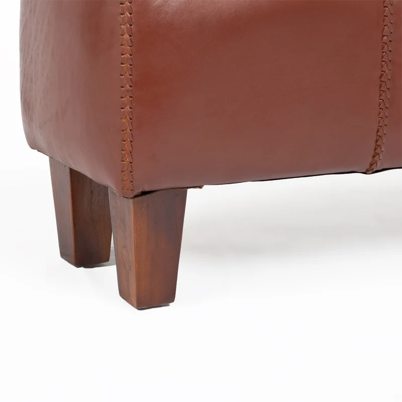 Echtleder Bank SENAM Brown Teak 110cm Sitzbank Turnbock