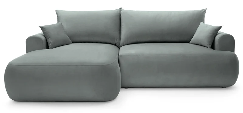 Ecksofa mit Schlafunktion Ovo, L-förmig, linksseitig, mit Stauraum, grau, pflegeleichter Samtstoff