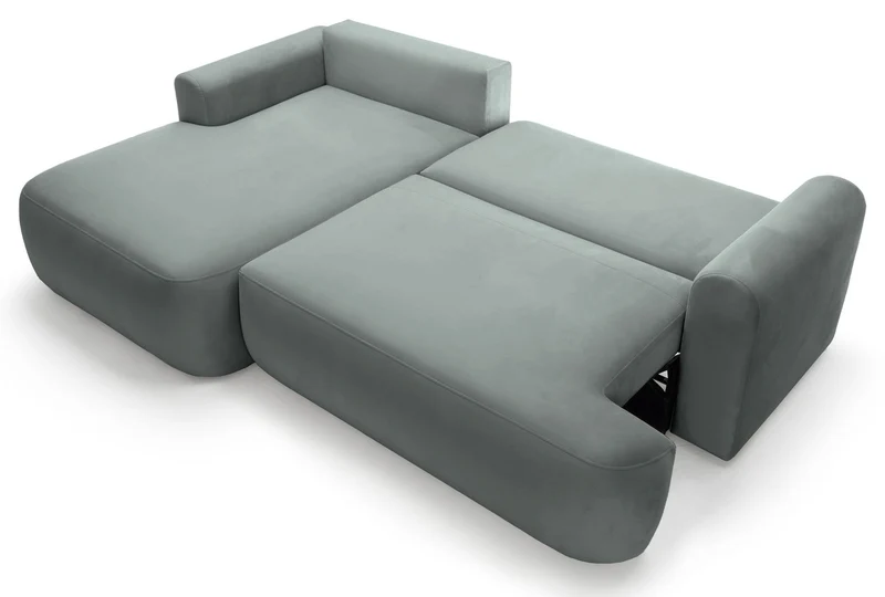 Ecksofa mit Schlafunktion Ovo, L-förmig, linksseitig, mit Stauraum, grau, pflegeleichter Samtstoff