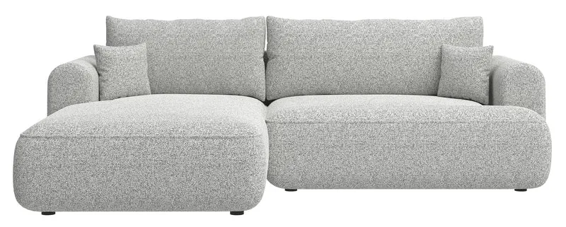 Ecksofa mit Schlaffunktion Ovo, L-förmig, hellgraues Geflecht, linksseitig