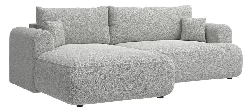 Ecksofa mit Schlaffunktion Ovo, L-förmig, hellgraues Geflecht, linksseitig