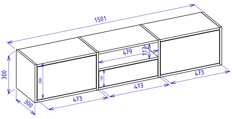 Hängender TV-Schrank Framme mit drei Klappen und einer Nische, 150 cm, Walnuss Wisconsin
