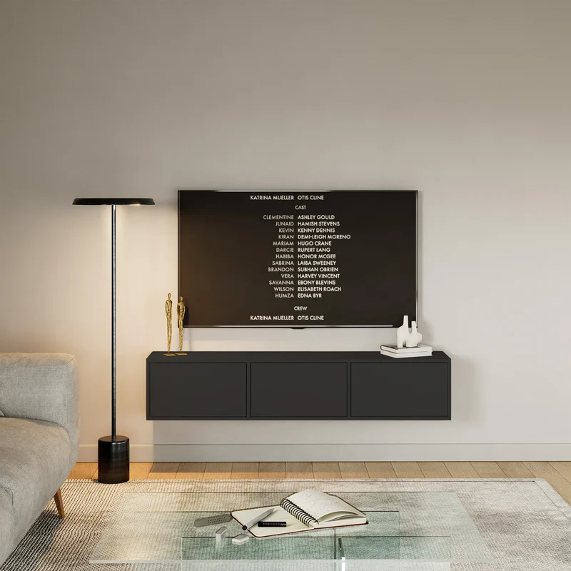 Hängender TV-Schrank Framme mit drei Klappen, 150 cm, schwarz
