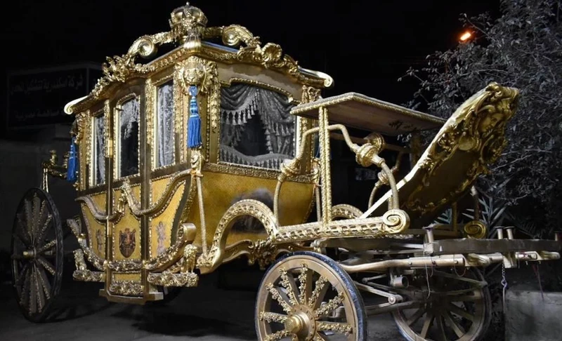 Casa Padrino Luxus Barock Königskutsche Gold / Blau / Grau - Prunkvolle Pferde Kutsche im Barockstil - Luxus Qualität - Edel & Prunkvoll