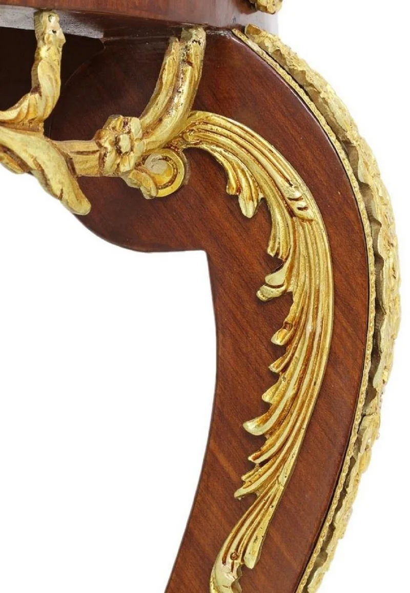 Casa Padrino Barock Beistelltisch Braun / Gold / Grau Ø 55 x H. 78 cm - Runder Massivholz Tisch im Barockstil - Barock Wohnzimmer Möbel