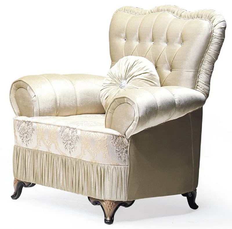 Casa Padrino Luxus Barock Sessel Gold / Kupfer - Wohnzimmer Sessel mit elegantem Muster und Glitzersteinen - Barockstil Wohnzimmer Möbel - Luxus Möbel im Barockstil - Barock Einrichtung