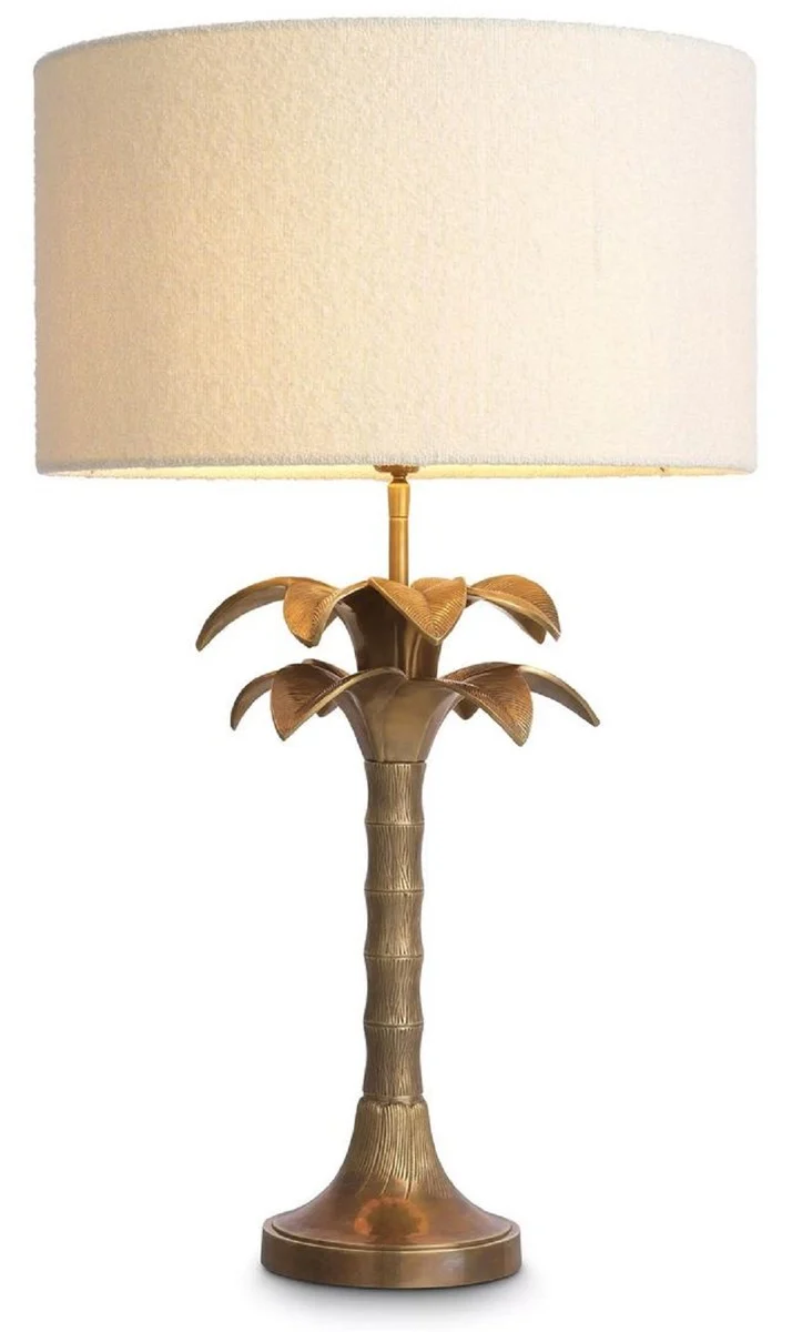 Casa Padrino Luxus Tischleuchte Palme Vintage Messing / Creme Ø 45 x H. 76,5 cm - Schreibtischleuchte im Palmen Design - Luxus Tischleuchten - Luxus Möbel - Luxus Qualität