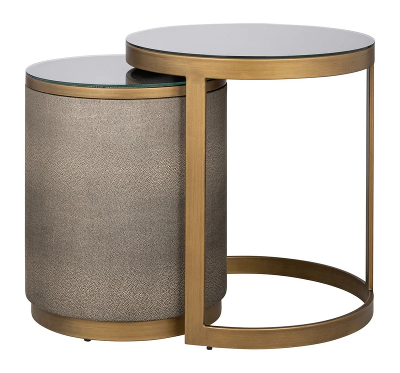 Beistelltisch Bloomville 2er-Set mit Glasplatte, brass shagreen