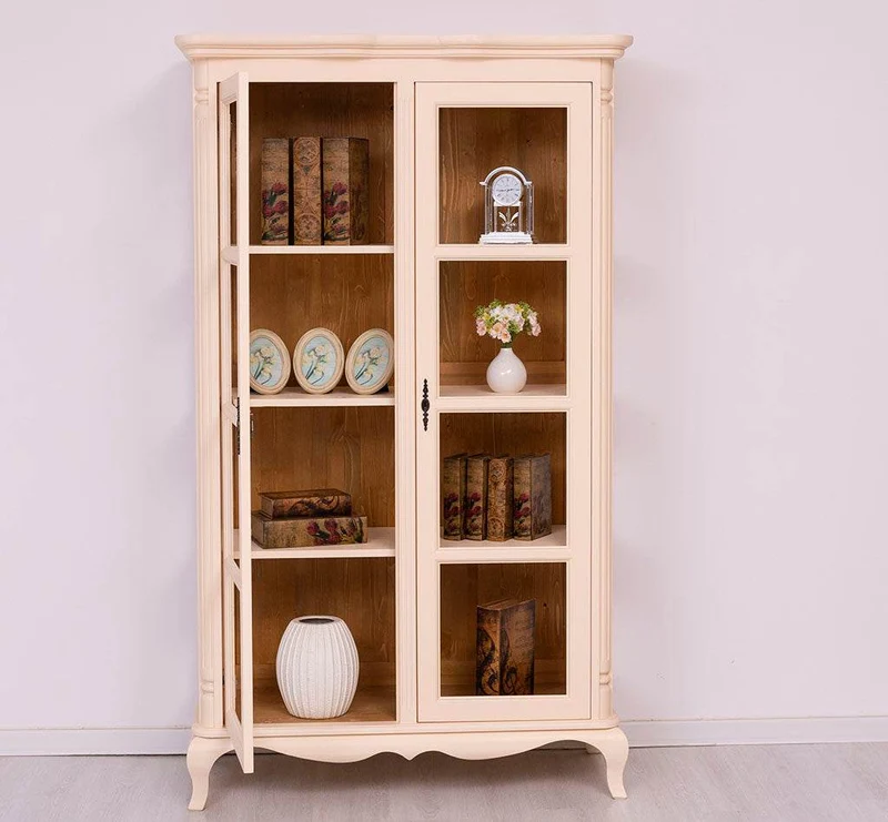 Vintage Vitrinenschrank aus Massivholz mit verglaster Doppeltür | Barock