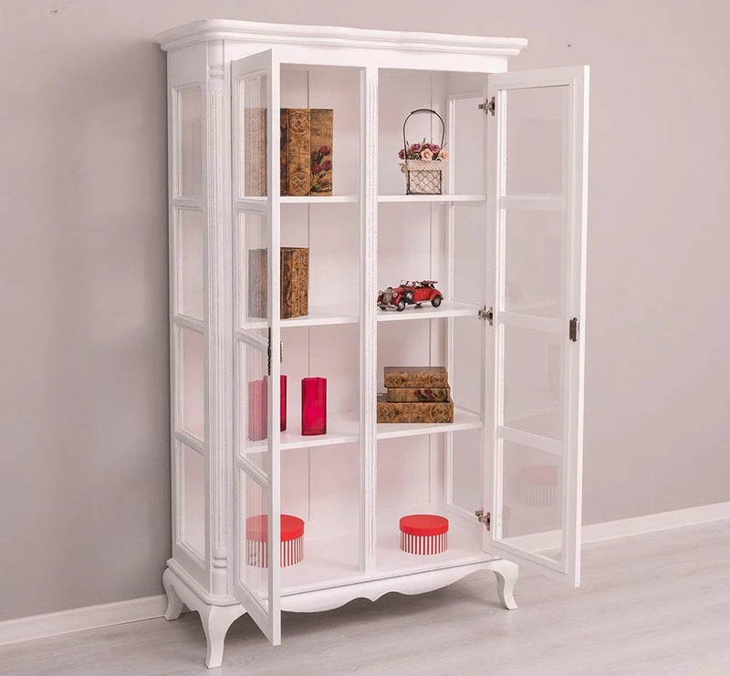 Vintage Vitrinenschrank aus Massivholz mit verglaster Doppeltür | Barock