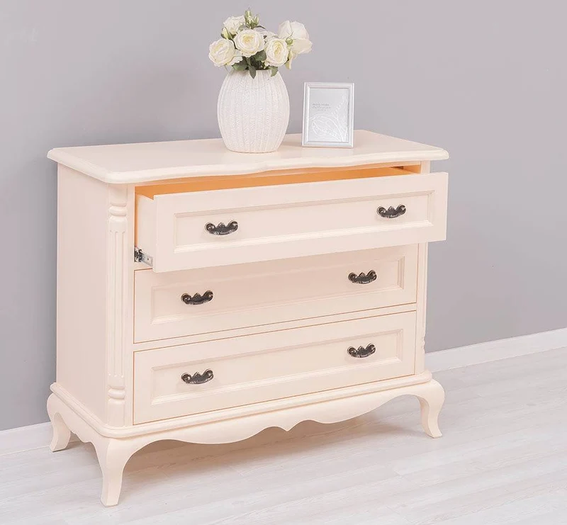 Sideboard aus Massivholz mit 3 Schubladen | Barock Kommode mit geschwungenen Füßen