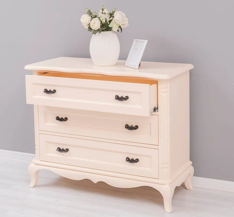 Sideboard aus Massivholz mit 3 Schubladen | Barock Kommode mit geschwungenen Füßen