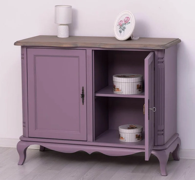 Geschwungenes Sideboard aus Massivholz im Vintage Stil - mit Doppeltür