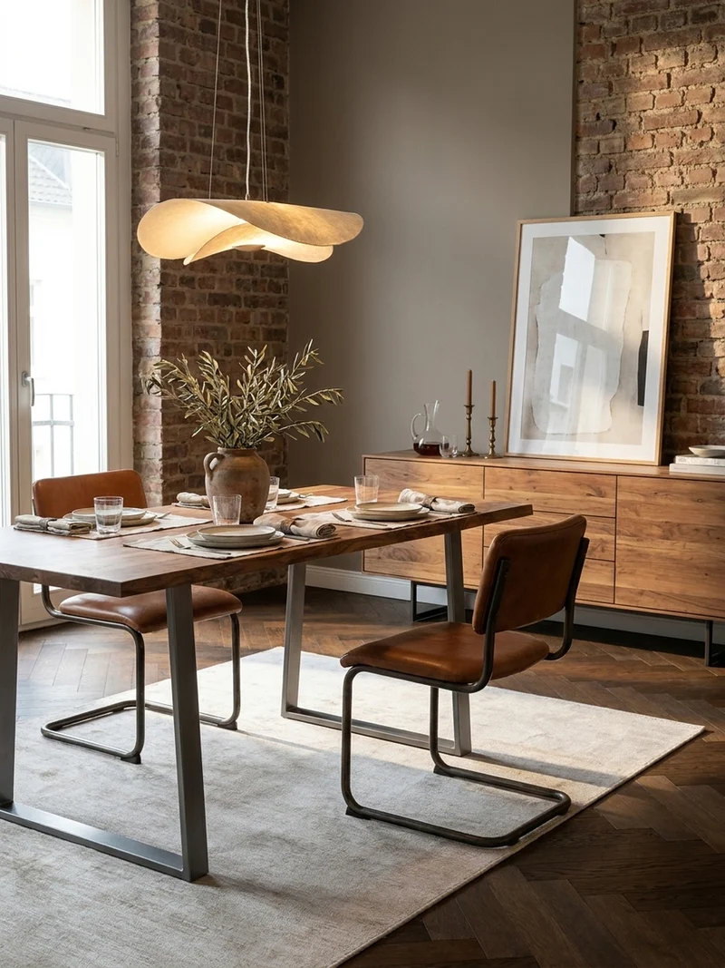 Esstisch Massivholz Baumkante Metallgestell Handgefertigt
