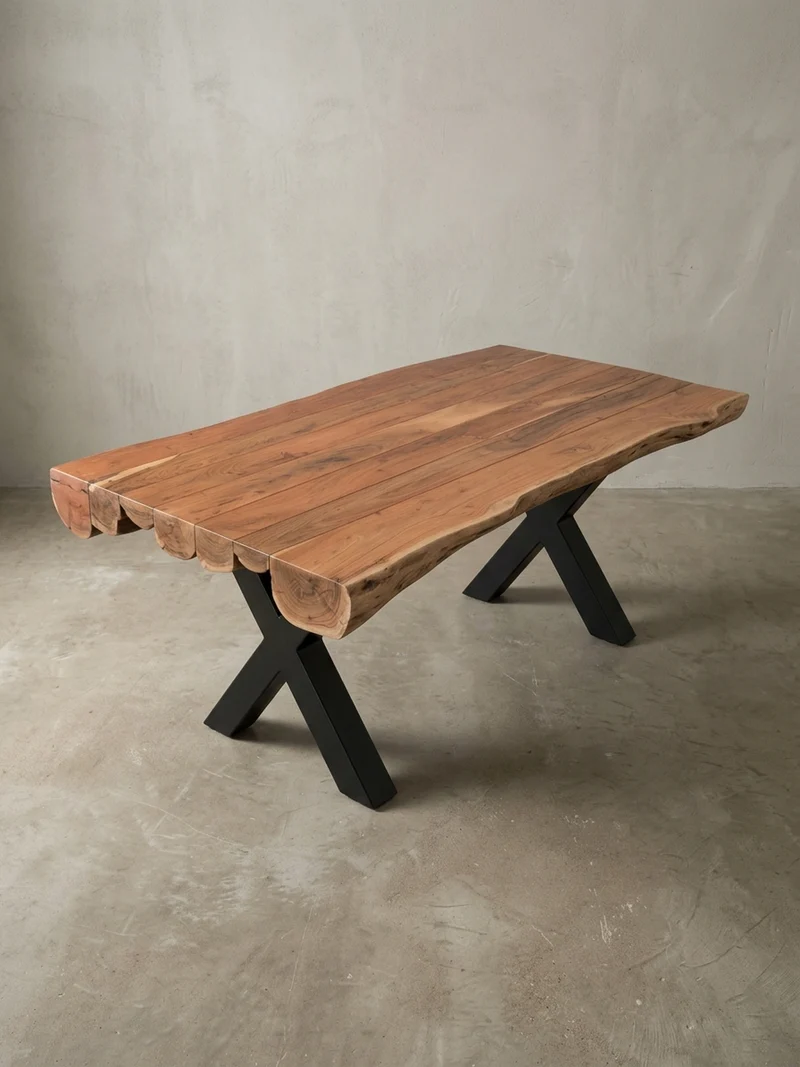 Esszimmertisch – Akazie Massivholz 200x100x77 cm X-Gestell Natur Schwarz