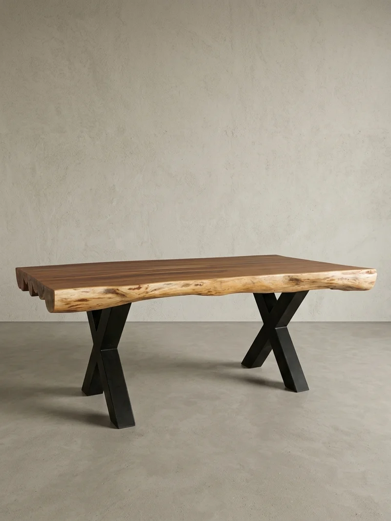 Esszimmertisch – Akazie Massivholz 200x100x77 cm X-Gestell Natur Schwarz