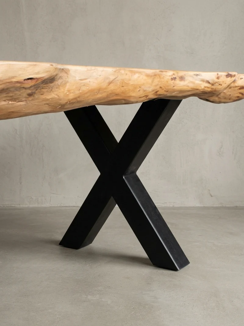 Esszimmertisch – Akazie Massivholz 200x100x77 cm X-Gestell Natur Schwarz