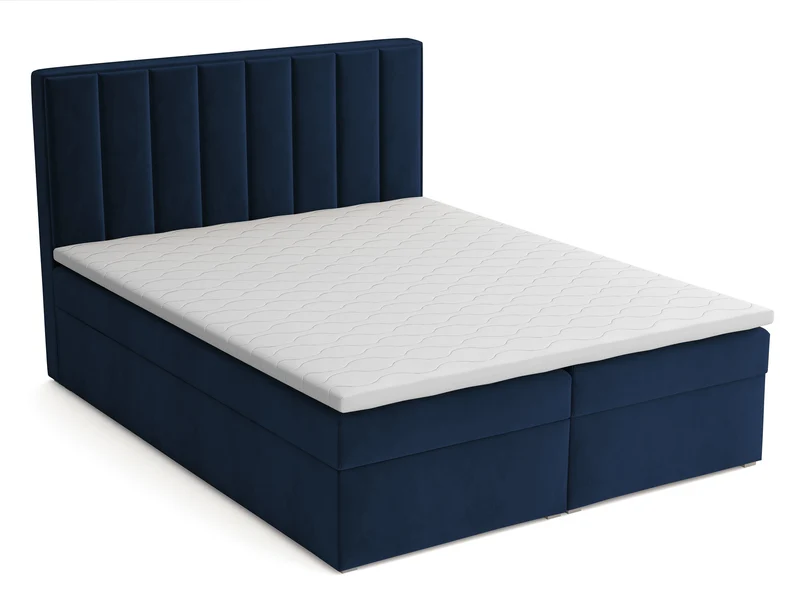Kontinentalbett 180x200 cm Rinus mit Stauraum und Topper, dunkelblauer Samt