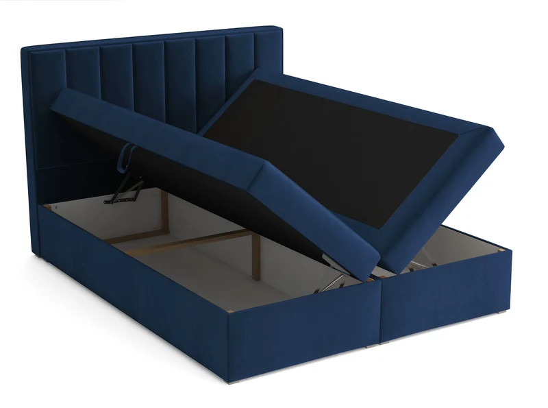 Kontinentalbett 180x200 cm Rinus mit Stauraum und Topper, dunkelblauer Samt
