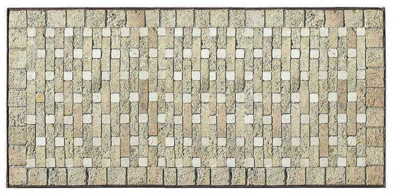 Casa Padrino Luxus Barock Esstisch Beige / Grau / Messingfarben - Handgefertigter Schmiedeeisen Gartentisch mit Naturstein Mosaik Fliesen Tischplatte - Garten Terrassen Esszimmer Möbel