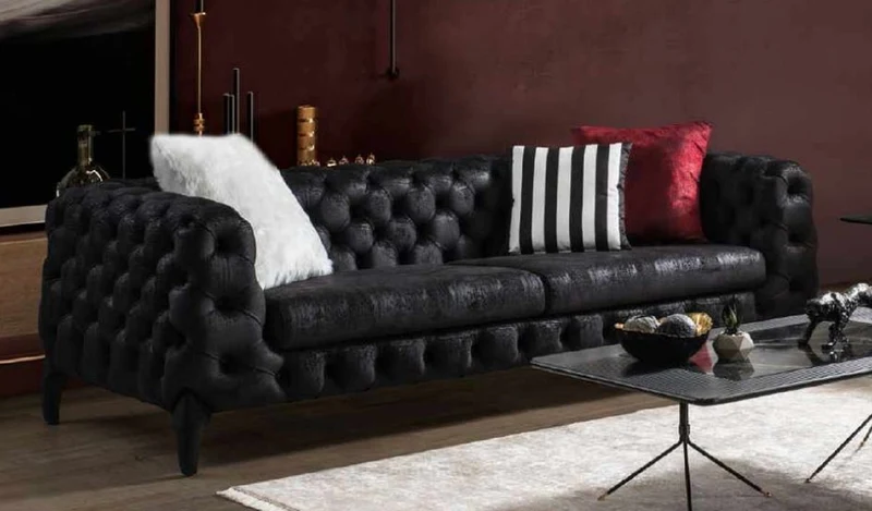 Casa Padrino Luxus Chesterfield Sofa Schwarz 235 x 98 x H. 72 cm - Wohnzimmer Sofa - Chesterfield Wohnzimmer Möbel