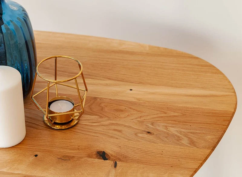 Minimalistischer Couchtisch aus massiver Eiche | Ovaler Beistelltisch Orbetello in zwei Größen