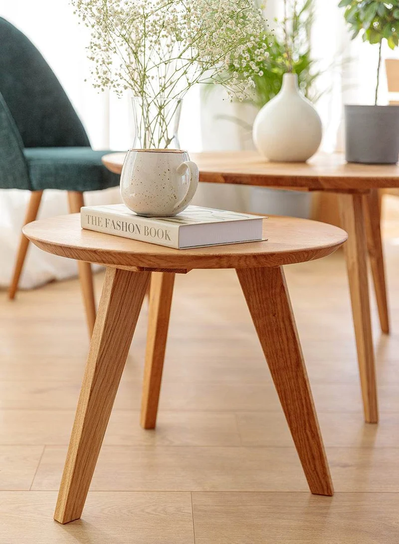 Minimalistischer Couchtisch aus massiver Eiche | Runder Beistelltisch Orbetello in drei Größen