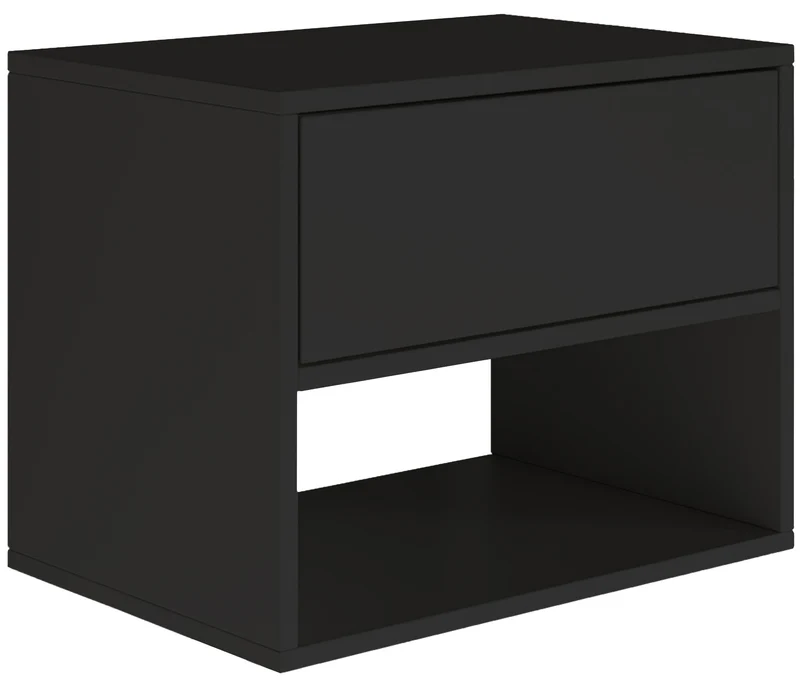 Hängender Nachttisch Framme mit Schublade und Fach, 50 cm, schwarz