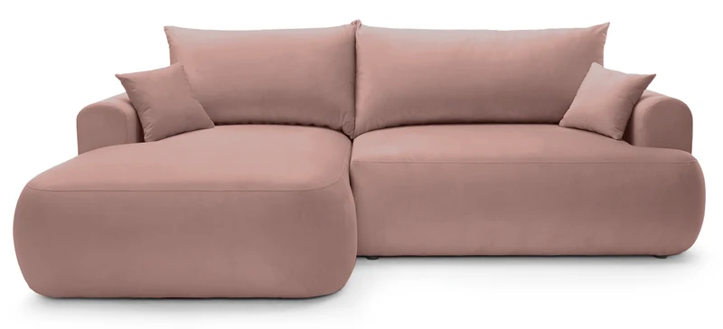 Ovo Ecksofa mit Schlaffunktion, L-Form, linksseitig, mit Stauraum, hellrosa Velours, wasserabweisend