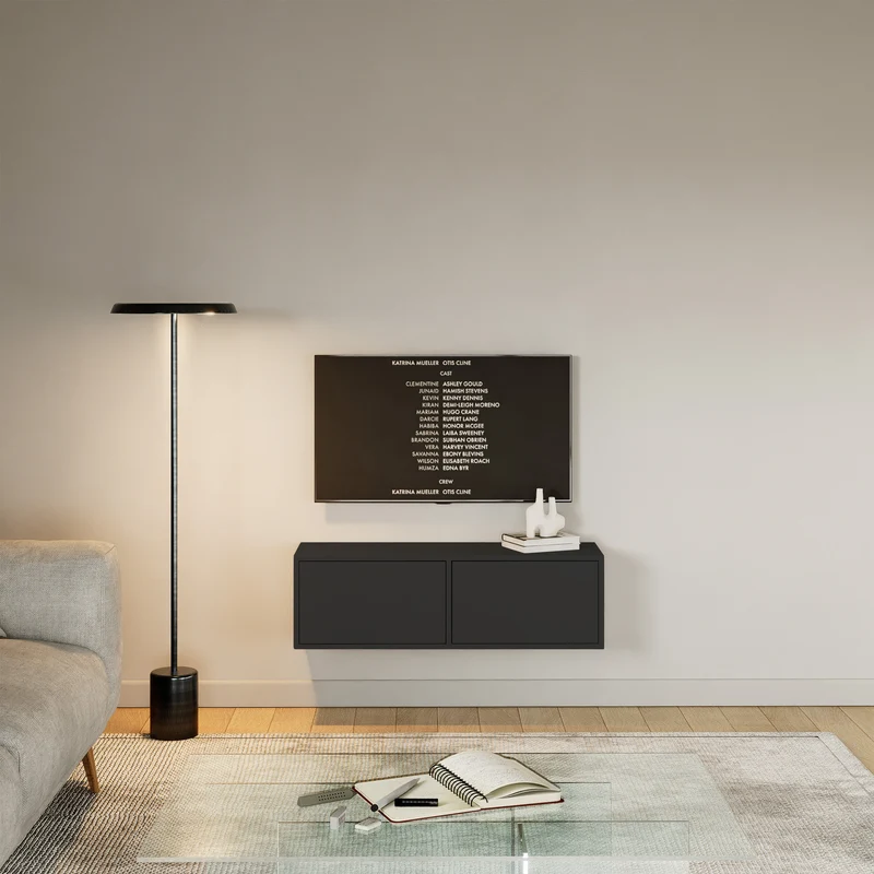 Hängender TV-Schrank Framme mit zwei Klappen, 100 cm, schwarz